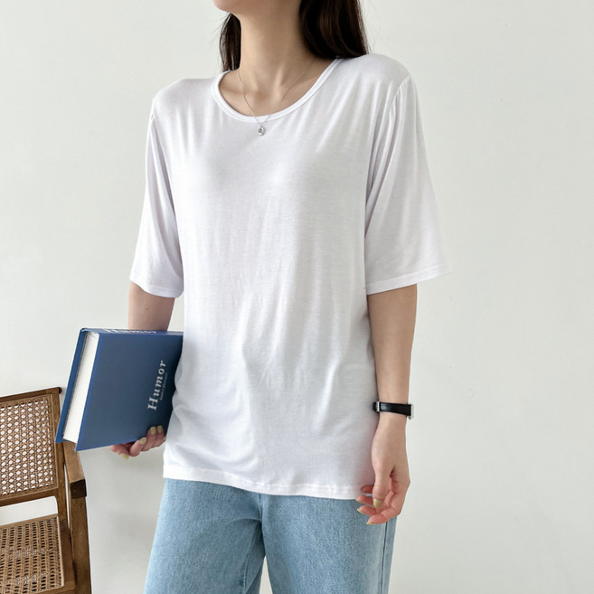 투데이앤룩 여성용 레이온 라운드넥 반팔티셔츠 4color