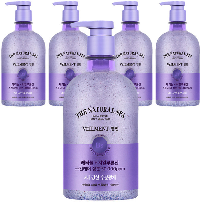 벨먼 스파 수분광채 약산성 스크럽 바디워시 자스민향, 600ml, 5개