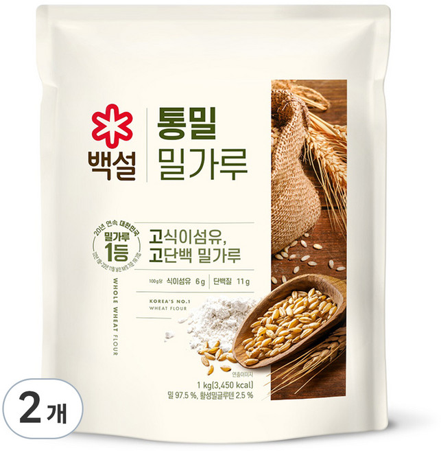 백설 통밀밀가루, 1kg, 2개