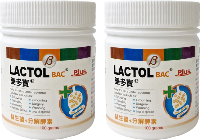 LACTOL BAC 樂多寶 活性腸益粉 寵物腸胃保健品 100 grams, 益生菌+分解酵素, 2罐
