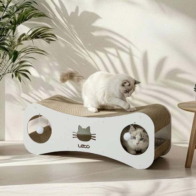 레토 고양이 숨숨집 터널형 스크래쳐, 화이트, 1개