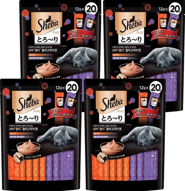 쉬바 멜티 고양이 파우치 짜먹는 간식 참치 10p + 참치와 해산물 10p, 혼합맛(쉬바 멜티/참치), 240g, 4세트