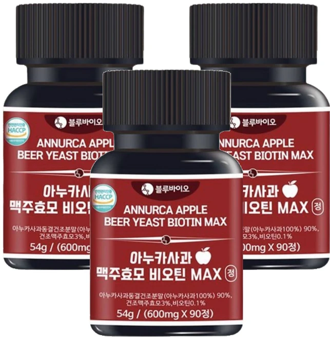 아누카 사과 추출분말 90% 맥주효모 비오틴, 90정, 3개 - 쿠팡