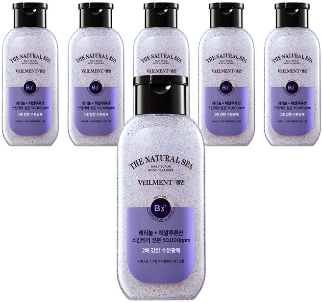 벨먼 내추럴 스파 수분광채 사해소금 스크럽 바디클렌저 자스민향, 200ml, 6개
