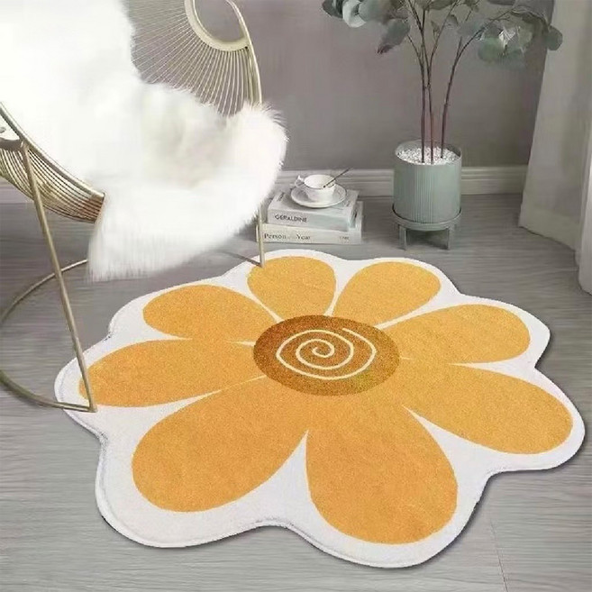韓風插圖圓形仿羊絨地毯 花