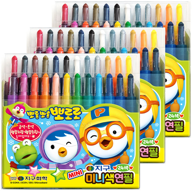 지구화학 뽀로로 미니 색연필, 24색, 3개