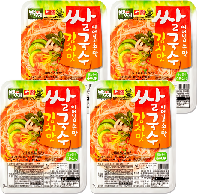 Baekje 百濟 米麵線 泡菜味 92g, 4盒