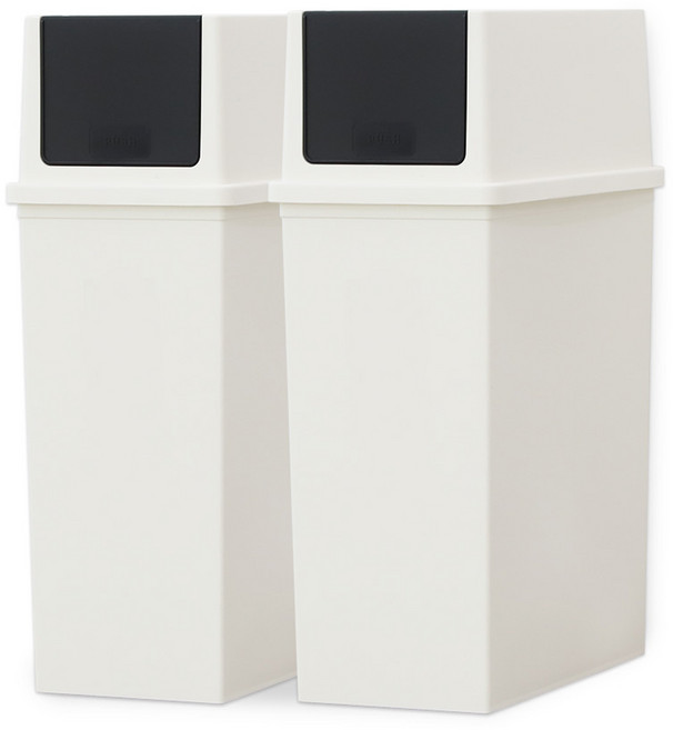 리빙스마일 분리수거함 푸시형 2p + 스티커, 아이보리, 1세트