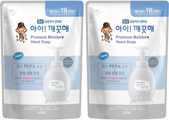 아이깨끗해 프리미엄 모이스처 폼 핸드솝 힐링코튼 리필, 400ml, 2개 - 쿠팡