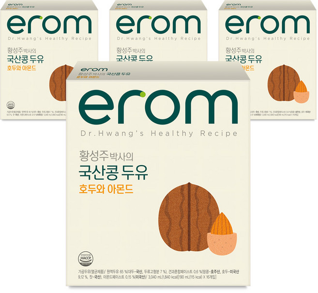 이롬 황성주 박사의 국산콩 두유 호두 아몬드, 190ml, 64개
