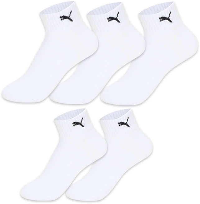 푸마 남녀공용 이중쿠션 단목 양말 5족 세트, 화이트, 1세트