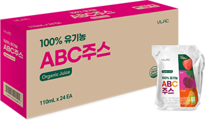 비락 100% 유기농 ABC주스, 110ml, 24개