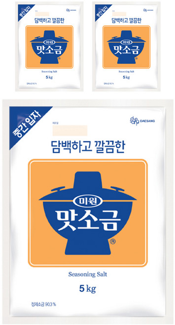 미원 맛소금 중간입자, 5kg, 3개