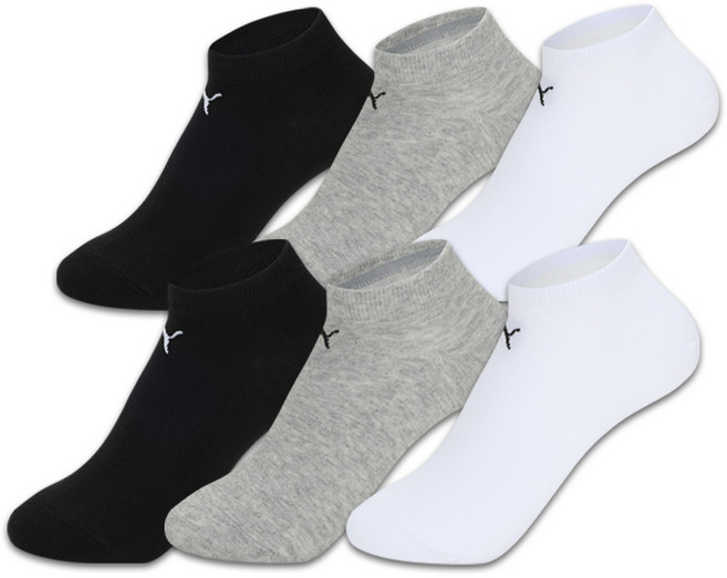 PUMA 機能性踝襪6雙組, 白色 + 灰色 + 黑色, 1套