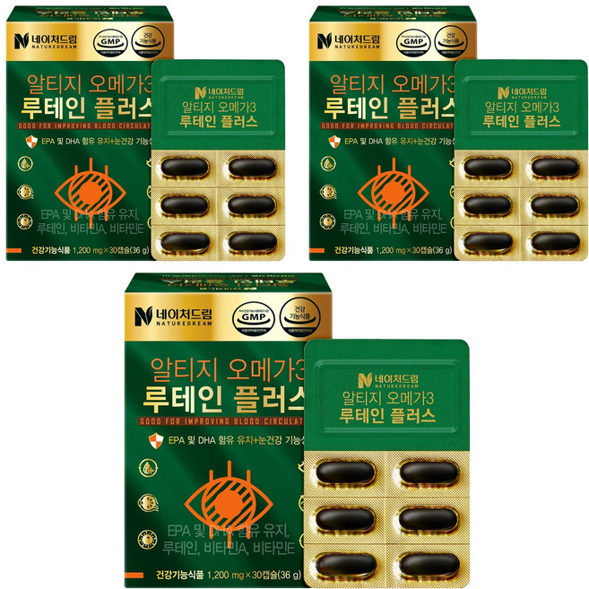 NATURE DREAM rTG Omega-3葉黃素Plus膠囊, 30顆, 1200mg, 3個