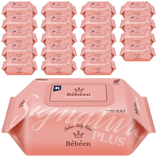베베앙 시그니처 플러스 유아물티슈 캡형, 52g, 100매, 20개