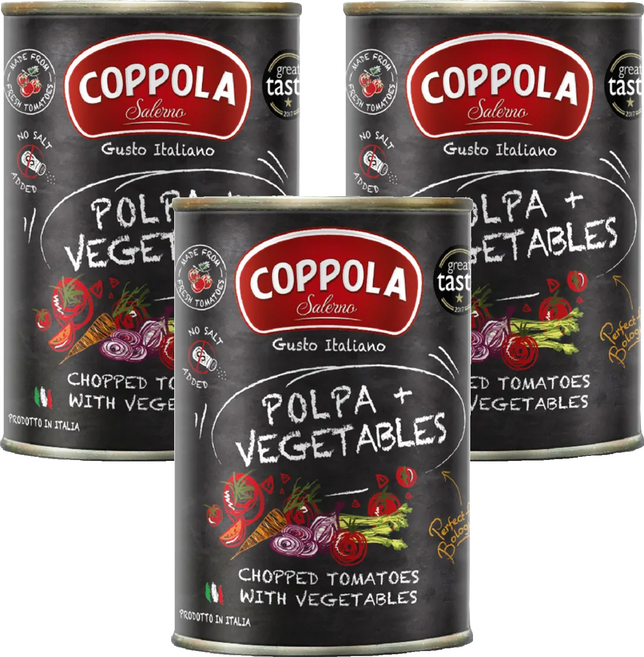COPPOLA 柯波拉 天然無鹽 綜合蔬菜切丁番茄基底醬, 400g, 3罐