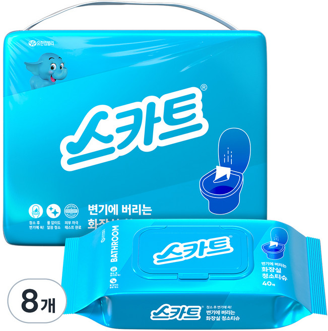 스카트 변기에 버리는 화장실 청소티슈 40매, 8개