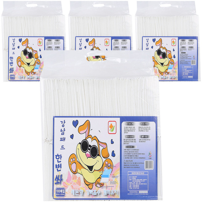 강남패드 한번 쏴 강아지용 배변패드 레몬향, 100개입, 4개