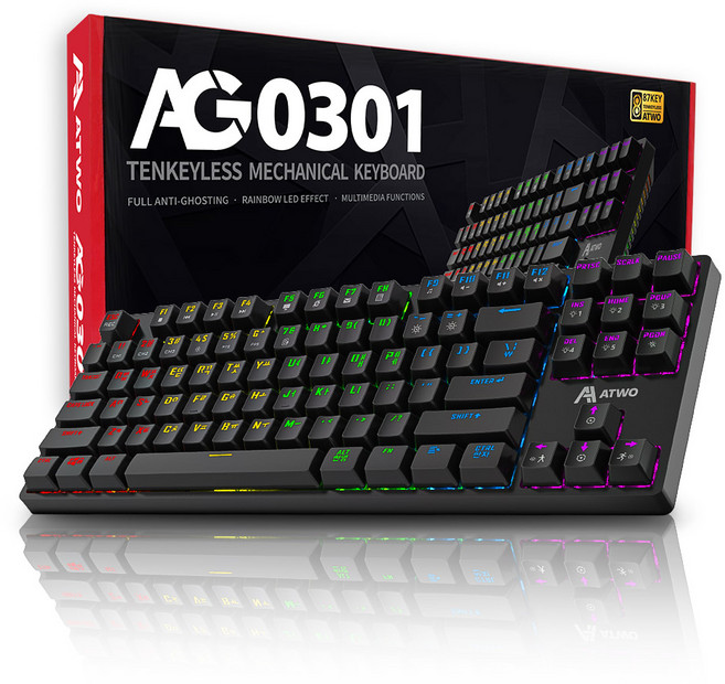 에이투 유선 텐키리스 기계식 게이밍 키보드, 블랙, AG0301, 적축