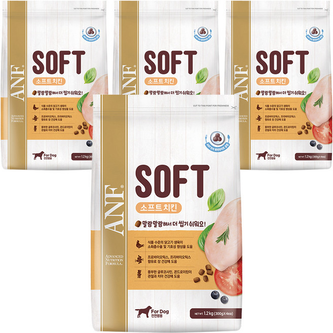ANF 전연령용 독 소프트사료, 닭, 1.2kg, 4개