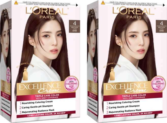 L'OREAL PARiS 巴黎萊雅 優媚霜三重護髮染髮霜 4, 自然棕色, 2個