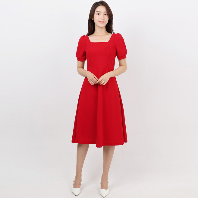 Elsso 女款奧黛麗赫本風長洋裝, 紅色