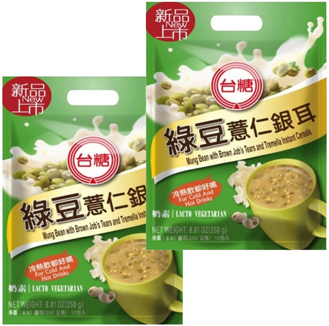 台糖 綠豆薏仁銀耳 沖泡式穀粉 奶素可食, 250g, 2袋