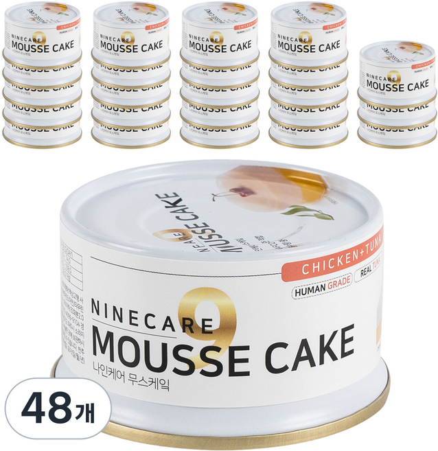 나인케어 전연령 고양이 무스케이크 간식캔, 혼합맛(닭고기/참치), 80g, 48개