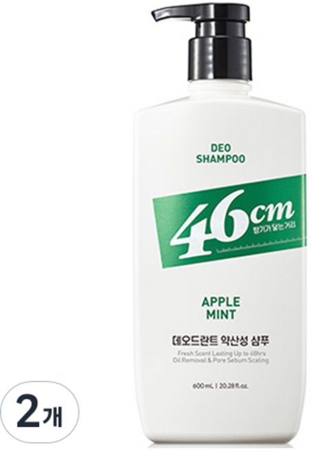 LG생활건강 46센티미터 두취솔루션 약산성 데오드란트 샴푸 애플민트 향, 600ml, 2개