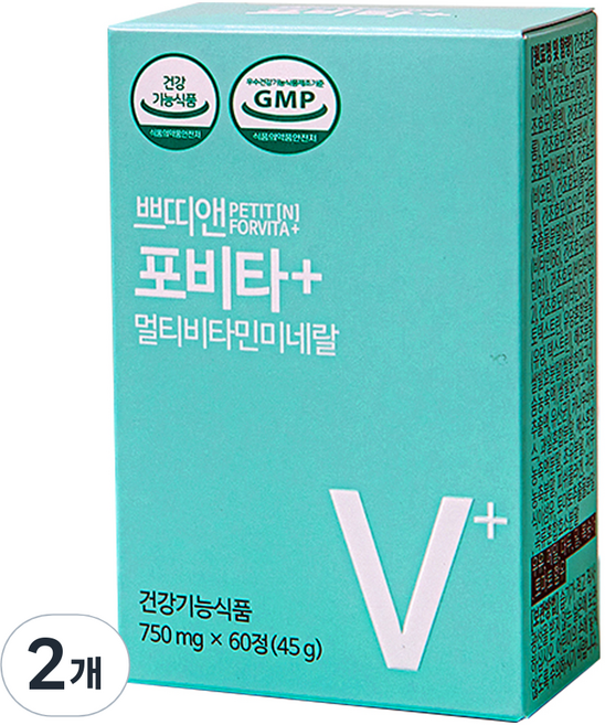 쁘띠앤 포비타 플러스 멀티비타민 미네랄, 2개, 60정