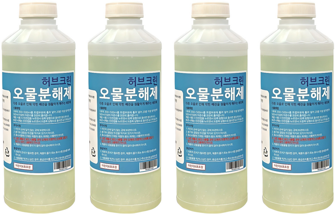 허브크린 오물분해제 하수구 배수구 세정제 머리카락 분해 제거 막힘 해결, 1L, 1kg, 4개