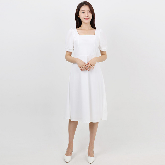 Elsso 女款奧黛麗赫本風長洋裝, 白色