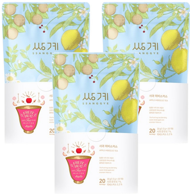 쌍계명차 프루트 허그 파우치 사과히비스커스, 1.5g, 20개입, 3개