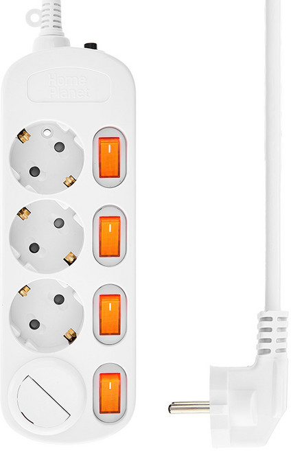 홈플래닛 개별스위치 멀티탭 4구+ 안전커버 2m, 화이트, 1개