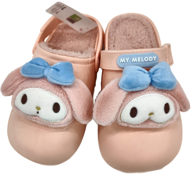 MY MELODY 美樂蒂 卡通造型柔軟舒適毛絨EVA防滑保暖包頭防水拖鞋 35~36 美樂蒂 1雙