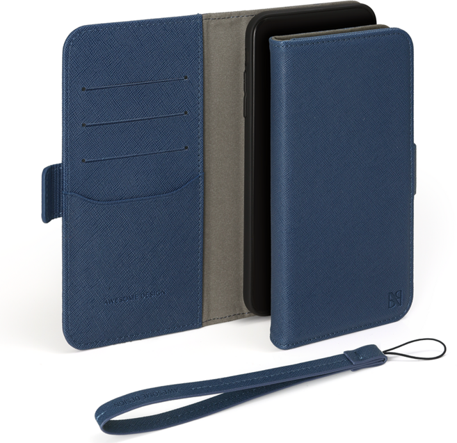 어썸디자인 사피아노 수제 가죽 오블리크 휴대폰 지갑 케이스 + 핸드 스트랩 세트