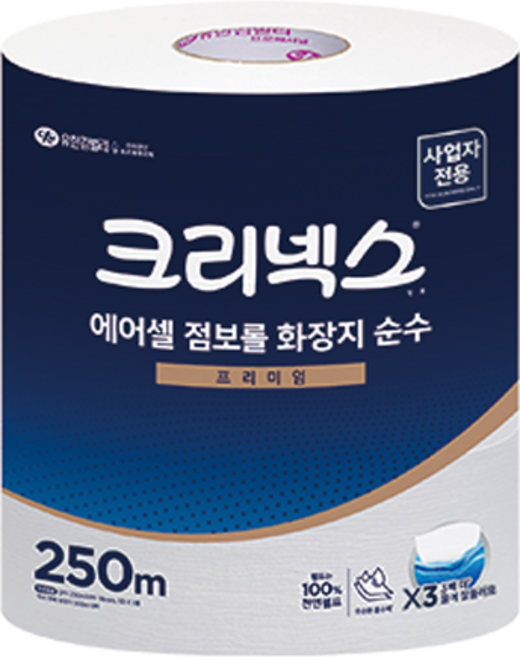 크리넥스 1겹 에어셀 점보롤 프리미엄 순수 화장지, 250m, 1개, 3롤