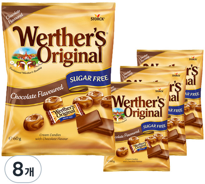 werther's original 道地的偉特 焦糖巧克力糖 無糖款, 8袋, 60g