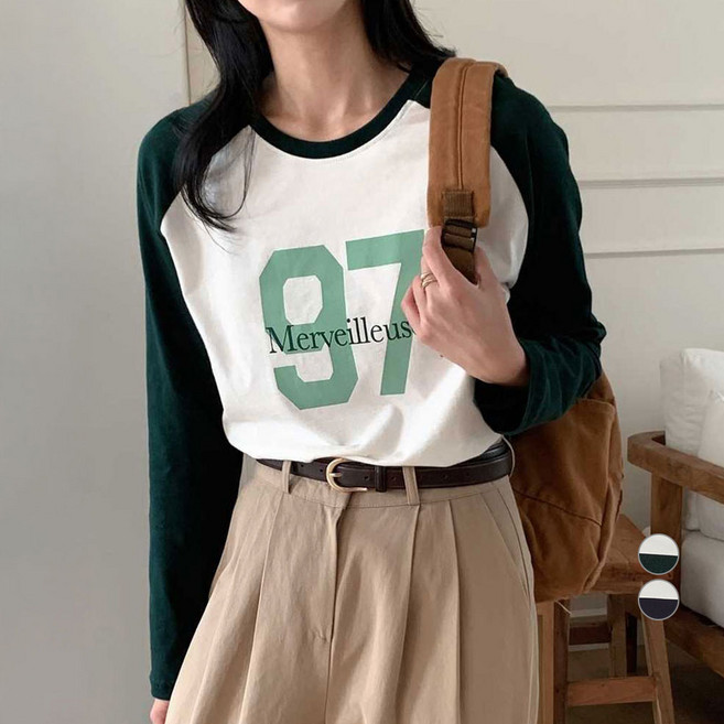 아피나르 여성용 레귤러핏 라글란 그래픽 긴팔 순면 티셔츠