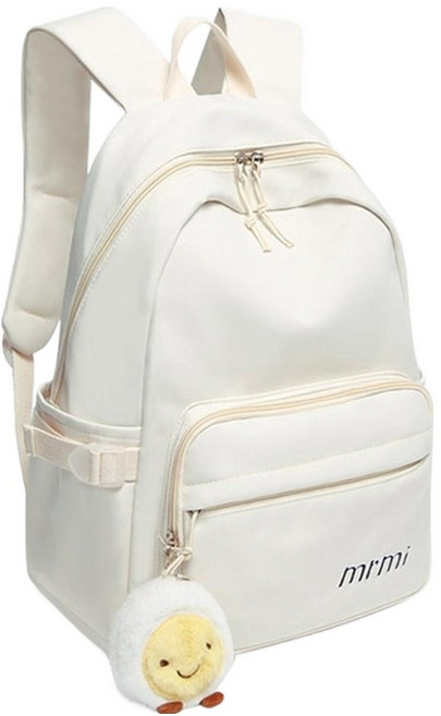 FROM HEAVEN 素色文字印花雙肩後背包 + 鑰匙圈吊飾 款式隨機, 象牙白