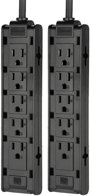 PowerSync 群加 1開10插雙面抗搖擺延長線 TSAS0010, 黑色, 2條, 1m