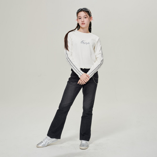 애플핑크 여아용 체인장식 부츠컷 워싱 청바지