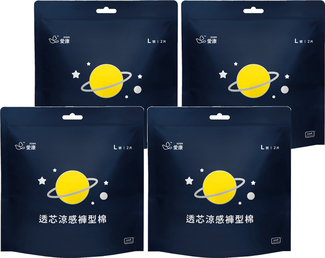 icon 愛康 透芯涼感褲型衛生棉, L(臀圍85~105cm), 2片, 4包