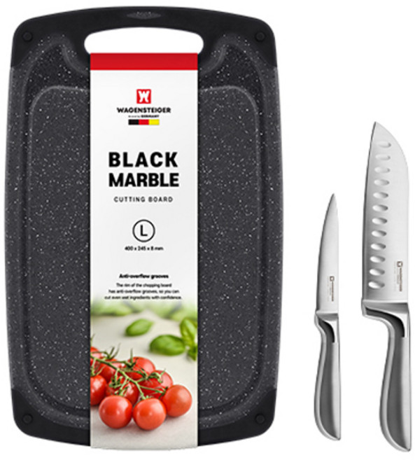 바겐슈타이거 슈미트 칼 2종 + 블랙 마블 도마, 1세트, 과도칼 + 산도쿠칼 + 도마 대