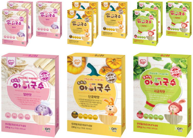 치키몽키 우리밀아이국수 버라이어티 3종세트, 일반맛, 시금치맛, 단호박맛, 4세트, 150g