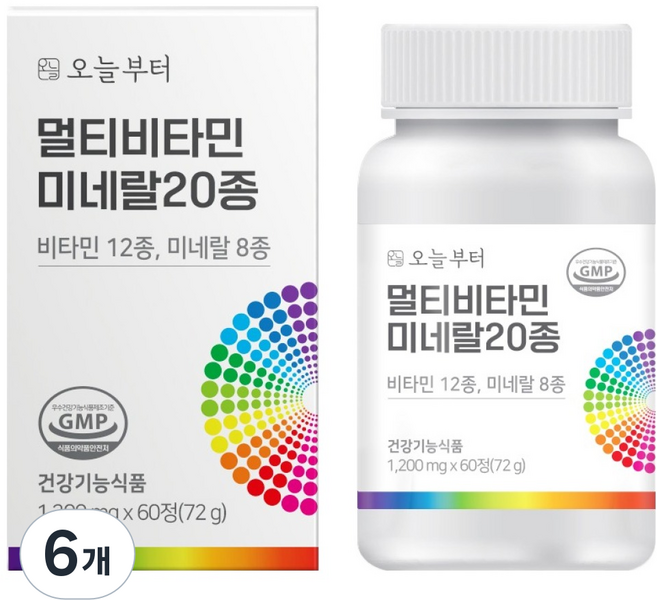 오늘부터 멀티비타민 미네랄 20종, 60정, 6개