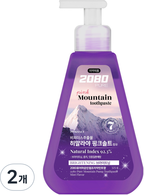 2080 퓨어 핑크마운틴 브라이트닝 펌프 치약, 325g, 2개
