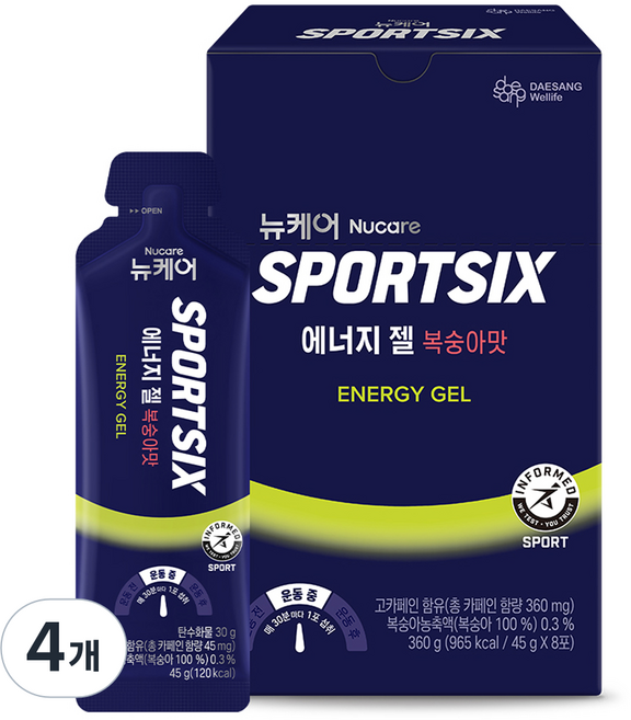 Nucare SPORTSIX 正品能量膠 水蜜桃口味, 360g, 4個