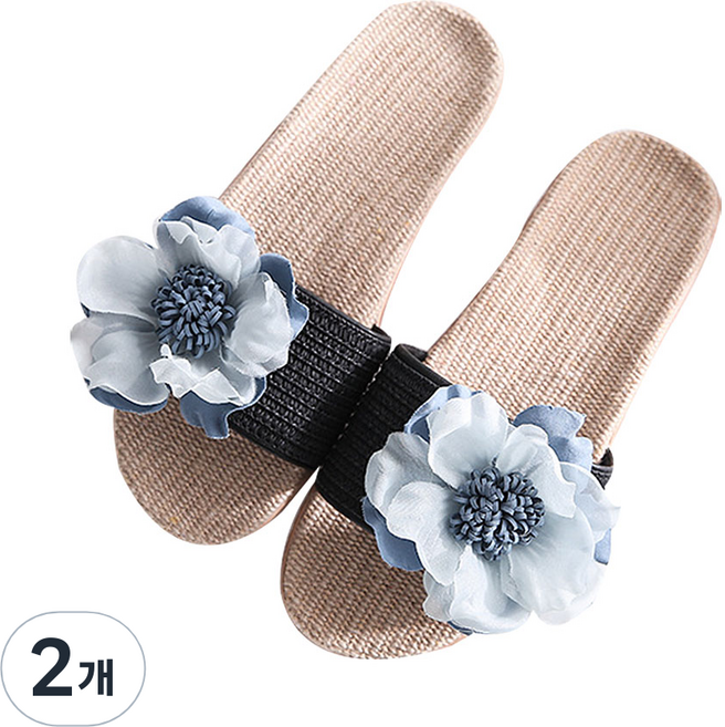 앤티스 빅플라워 라탄 논슬립 거실화, 블랙, 2개